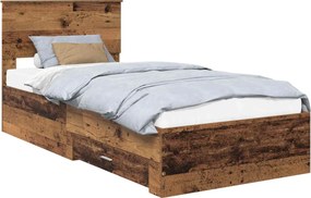 vidaXL Ágykeret fejtámlával fiókkal Öreg fa 90 x 190 cm Faanyag