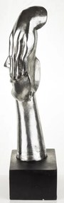 Bond design ezüst emberi arc kézekkel műanyag mellszobor asztali dekoráció fekete talpon 54x23x14cm