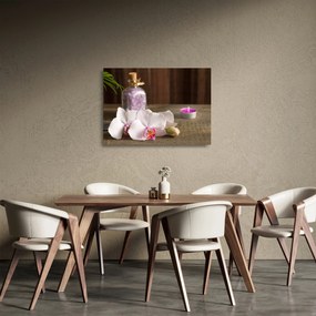 Üveg kép - Gyertya és orchidea (70x50 cm)