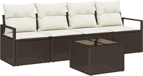 vidaXL Kanapé Szett párnával tárolóval 5 pcs Barna és Krém polirattan