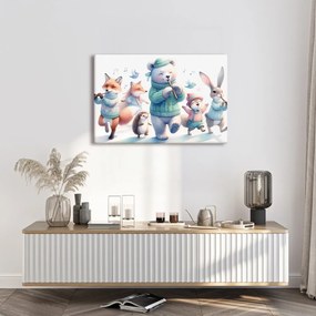 Kép zenélő állatok felvonulása téli tájon