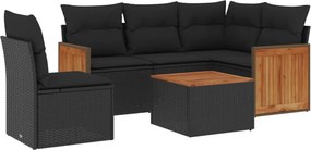 vidaXL 6 részes fekete polyrattan kerti ülőgarnitúra párnákkal