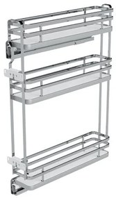 Konyhai fémrács, 200mm, bal oldalra szerelhető, króm, teljes kihúzás, csillapított záródás, rejtett fióksín, 3 kosár SIGE, Green Line 002