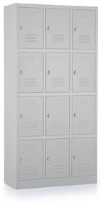 Fém szekrény - 12 doboz, 90 x 40 x 185 cm, csavaros zár, szürke - ral 7035