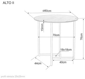 Kerek étkezőasztal tölgy dekor asztallappal ALTO II 80x80