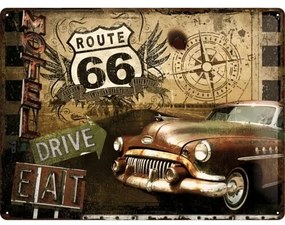 Fém tábla Route 66 - Drive, Eat, (40 x 30 cm)