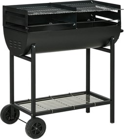 Outsunny Szén BBQ Állítható Magasságú Grill Kerti Hordozható BBQ Tároló Polccal és Kerekekkel 90x45x96 cm Fekete | Aosom