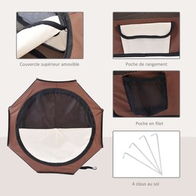 PawHut Összecsukható nyolcszögletű játéktér macskáknak és kisállatoknak, Oxford szövetből és acélból - méret: Ø 90 x 41H cm - bézs-barna | Aosom