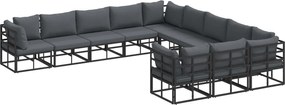 vidaXL Kerti Kanapé Szett párnával 11 pcs Fekete Alumínium