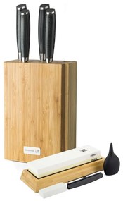 G21 Gourmet Damascus késkészlet bambusz blokkban, 4 db + élezőkő