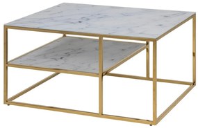Dohányzóasztal Oakland F115Fehér márvány, Aranysárga, 45x60x90cm, Edzett üveg, Sarok