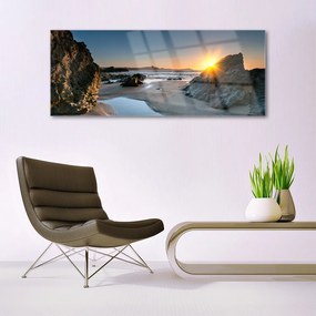 Akrilkép Rock Beach Sun Landscape 120x60 cm