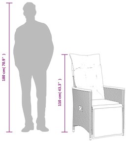 7 részes fekete polyrattan kerti bisztrógarnitúra párnákkal