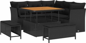 vidaXL Kerti Kanapé Szett párnával tárolóval 8 pcs Fekete