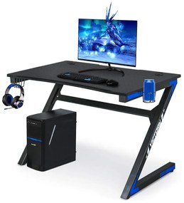 Gamer asztal, 115x70x76cm - fekete, kék