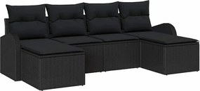 vidaXL Kerti Kanapé Szett párnával 6 pcs Fekete Poly Rattan