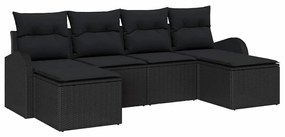 vidaXL Kerti Kanapé Szett párnával 6 pcs Fekete Poly Rattan