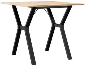 Tömör fenyőfa és acél étkezőasztal Y-vázzal 80x80x75 cm