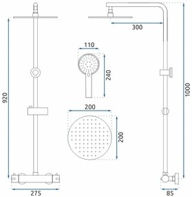 Rea Bliss, termosztatikus zuhanygarnitúra fejzuhannyal, fekete, REA-P8804