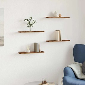 4 db antik fa színű szerelt fa fali polc 40 x 20 x 1,5 cm