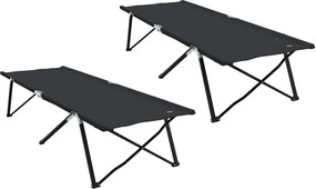 vidaXL Összecsukható Kemping Ágy 2 pcs Fekete 206 x 76 x 74 cm