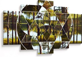 Kép - Geometrikus kollázs a skandináv erdők hátterében (150x105 cm)