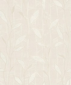 Bézs Tapéta Növényi Mintával Fehér Levelek A Tapéta Ágain