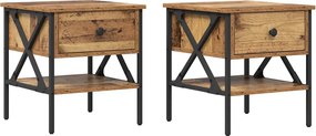 vidaXL Éjjeli szekrény fiókkal 2 pcs Régi fa 40 x 42 x 45 cm