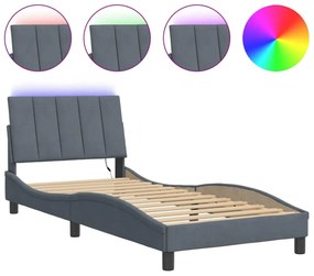 sötétszürke bársony ágykeret LED-világítással 80 x 200 cm