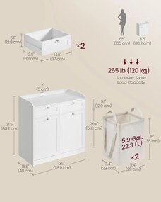 Fürdőszobai szekrény szennyeskosarakkal 40×78,9×80,2 cm, felhőfehér színben