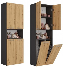 Riano MIX 2K DK fürdőszoba szekrény, 60x174x30 cm, antracit-tölgy