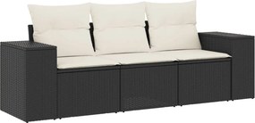 vidaXL 3 részes fekete polyrattan kerti ülőgarnitúra párnával