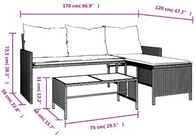vidaXL L-alakú szürke polyrattan kerti kanapé asztallal és párnákkal