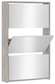 betonszürke 3 szintes cipőszekrény tükörrel 63 x 17 x 102,5 cm