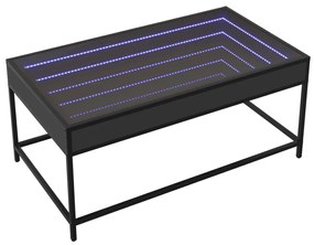 Fekete végtelen hatású LED-es dohányzóasztal 90 x 50 x 41 cm