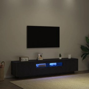 TV szekrény LED fényekkel fekete tölgy színben, 180x35x40 cm, mérnöki fa
