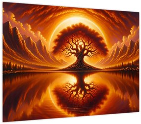 Üveg kép – Fa a véres napban (70x50 cm)
