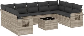 vidaXL 10 részes világosszürke polyrattan kerti ülőgarnitúra párnákkal