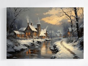 Poszter Tájkép Város Folyó Házak Tél Hó Fagy 120x80