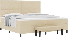 vidaXL Boxrugós ágy matracmal fejtámlával Krém 200 x 200 cm szövet
