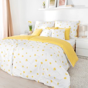 Goldea pamut ágyneműhuzat duo - pitypangok, sárga hátoldal 140 x 200 és 70 x 90 cm