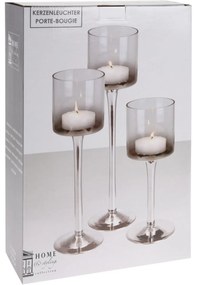 Home&styling gyertyatartó szett, 3 db,szürkés-ezüstös üveg