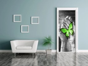 Gario Fotótapéta ajtóra Zöld lepke nyitott tenyéren Anyag: Öntapadó, Méret: 95 x 205 cm
