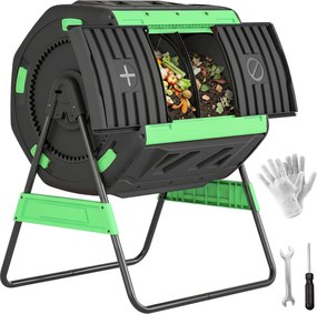 Outsunny 200 l (kb. 53 US gal) komposztforgató, 94 x 67 x 98 cm — Gyors komposztáló szellőzőnyílásokkal és tolóajtóval, időjárásálló műanyag | Aosom