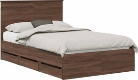 vidaXL Ágykeret fiókkal tárolóval Barna Tölgy 120 x 200 cm Mérnöki Fa