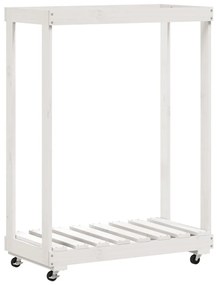 fehér tömör fenyőfa rönktároló kerekekkel 76,5 x 40 x 108 cm