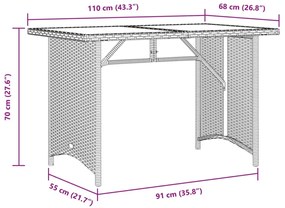 barna polyrattan üveglapos kerti asztal 110x68x70 cm