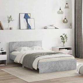 betonszürke ágykeret fejtámlával és LED-del 135x190 cm
