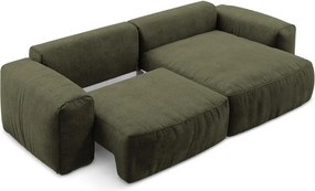 Zöld zsenília kinyitható sarokkanapé (jobb oldali-heverő résszel) Kuki – Makamii