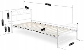 Fém ágy 90x200 cm méretben, fehér színben GRIFFIN